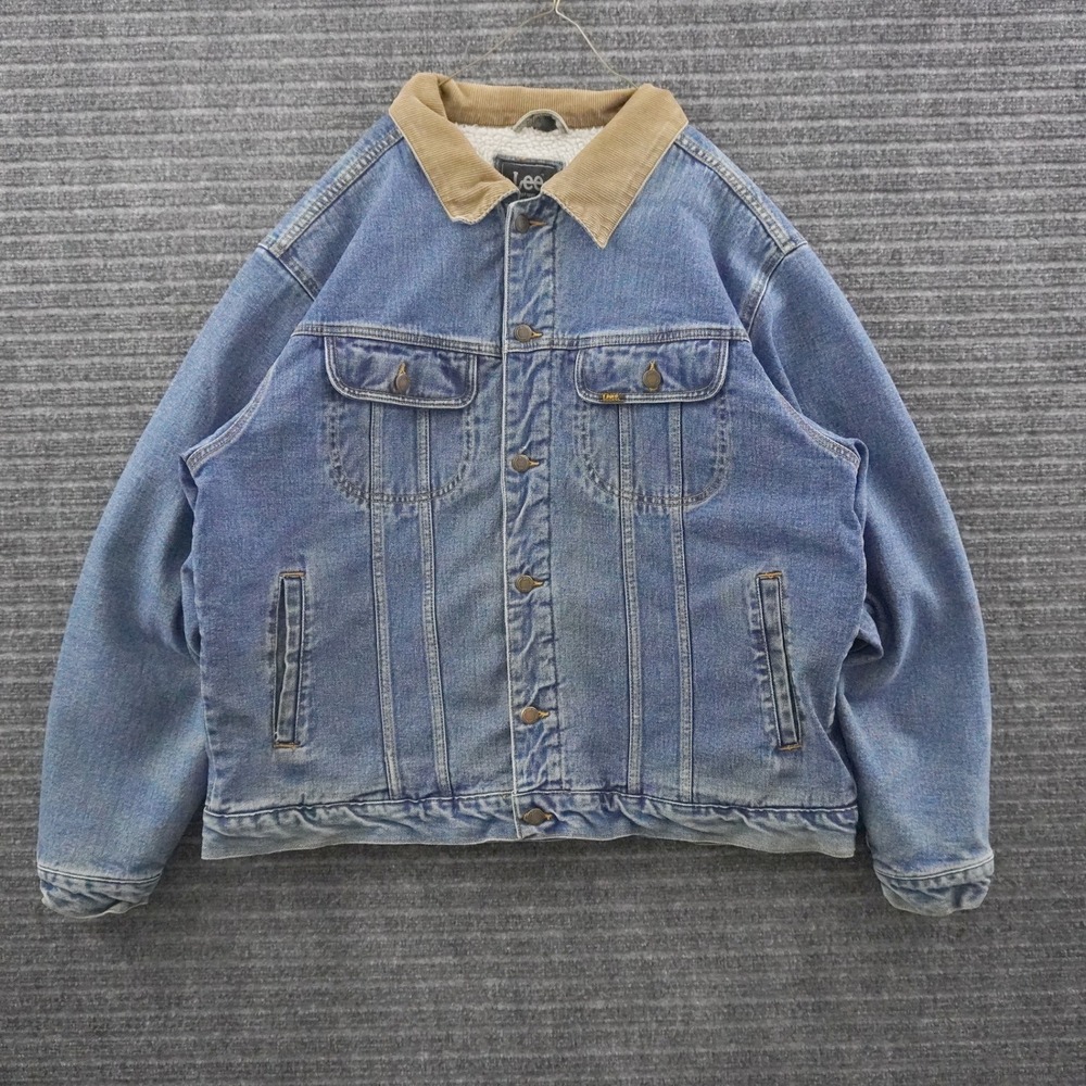 Lee Denim Jacket Mens XL Blue Sherpa Lined Corduroy Collar Trucker